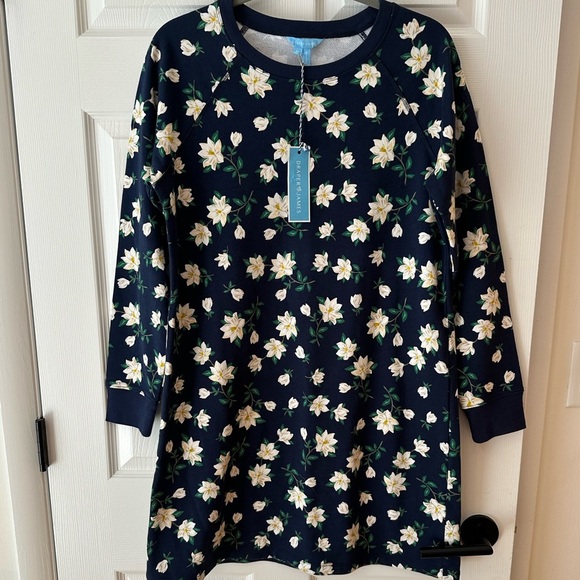 Draper James Magnolia Navy Floral Sweatshirt Dress - Picture 1 of 4